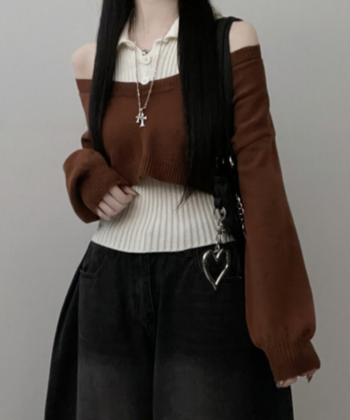 VIVID LADY(ビビッドレディー)の「レイヤード ニットアンサンブル ショートトップスxノースリーブニット(アンサンブル・レディース・グレー/ブラック/レッド/ブラウン・FREE)」の19枚目の写真