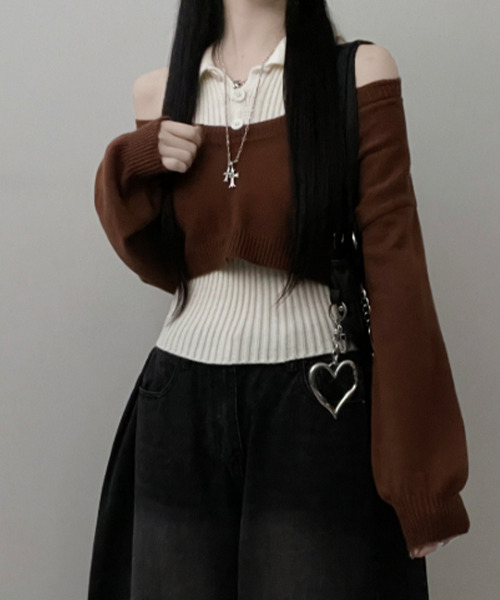VIVID LADY(ビビッドレディー)の「レイヤード ニットアンサンブル ショートトップスxノースリーブニット(アンサンブル・レディース・グレー/ブラック/レッド/ブラウン・FREE)」の21枚目の写真