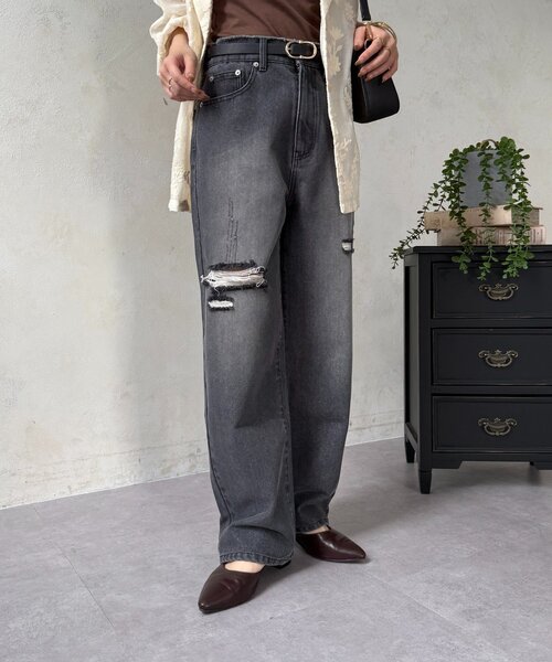 Thevon（ゼボン）の「ハイウエストダメージデニム（その他パンツ・レディース・ブラック/ブルー・M/S）」の3枚目の写真