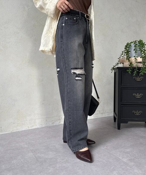 Thevon（ゼボン）の「ハイウエストダメージデニム（その他パンツ・レディース・ブラック/ブルー・M/S）」の6枚目の写真