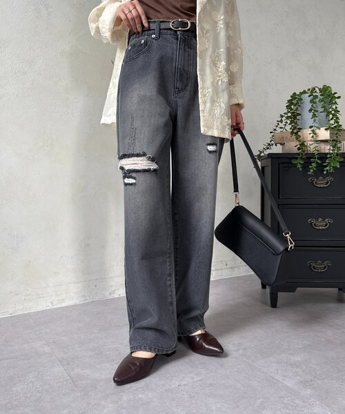 Thevon（ゼボン）の「ハイウエストダメージデニム（その他パンツ・レディース・ブラック/ブルー・M/S）」の7枚目の写真