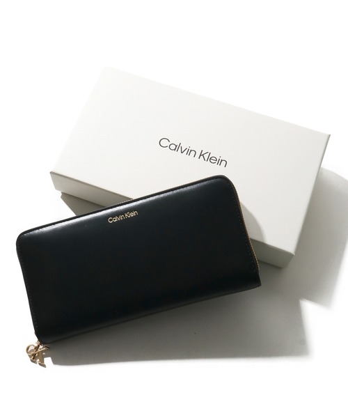 【Calvin Klein/カルバンクライン】CK LARGE ZIP AROUND / ワンポイント レザー ラウンドジッパー ラージウォレット