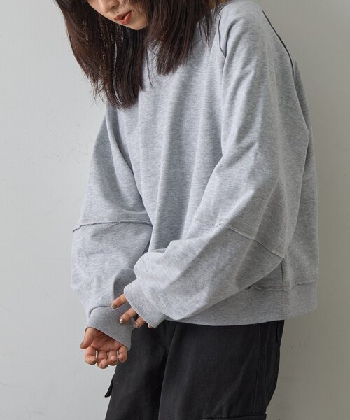 goocy(グーシー)の「裏毛アウトリンキングトップス(Tシャツ/カットソー・レディース・ブラック/グレー・FREE)」の2枚目の写真