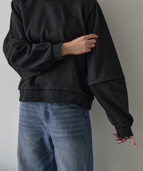 goocy(グーシー)の「裏毛アウトリンキングトップス(Tシャツ/カットソー・レディース・ブラック/グレー・FREE)」の4枚目の写真