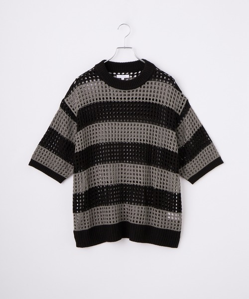 cussil(クシル)の「【cussil/クシル】透かし編みルーズ半袖クルーネックサマーニット(ニット/セーター・メンズ・ホワイト/グレー系/ブラック・M/S/L)」の14枚目の写真