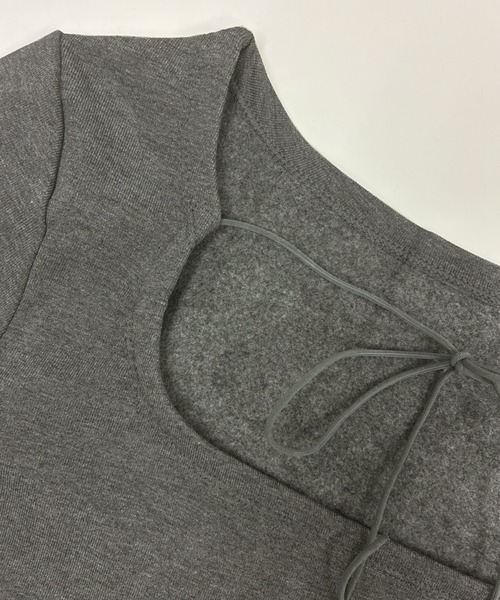 core core(コアコア)の「デコルテリボンスクエアネックロンT(Tシャツ/カットソー・レディース・ダークグレー/ホワイト/ピンク・S/M/L)」の22枚目の写真
