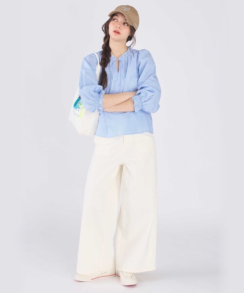To b. by agnes b.(トゥービーバイアニエスベー)の「ギンガムチェック コットン フリル 長袖 ブラウス(シャツ/ブラウス・レディース・ブルー・36/40/38)」の7枚目の写真