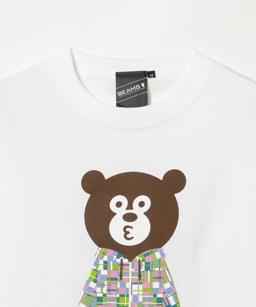 BEAMS T(ビームスティー)の「BEAMS T / チェック ベアー Tシャツ(Tシャツ/カットソー・メンズ・ホワイト/ブラック・X-LARGE/LARGE/MEDIUM/SMALL)」の4枚目の写真