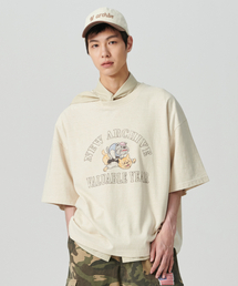 [コレクションライン] ヴィンテージプリントディテールピグメントウォッシング半袖Tシャツアイボリー
