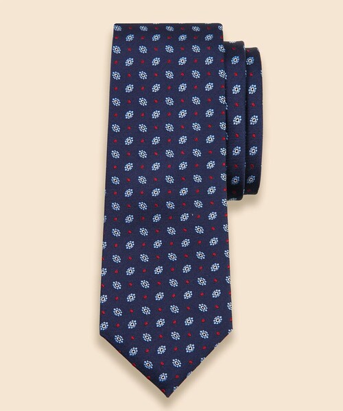 新品　Brooks Brothers ネクタイ ドット柄 ネイビー セール】シルク フラワー×ドットモチーフ ジャカードタイ（ネクタイ