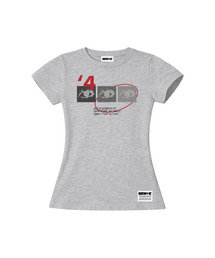 4our eye セミクロップ半袖Tシャツ [グレーメランジ]