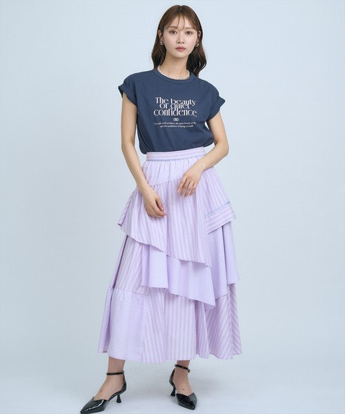 AND COUTURE(アンドクチュール)の「マルチストライプスカート(スカート・レディース・ラベンダー/ネイビー/ブルー・FREE)」の3枚目の写真