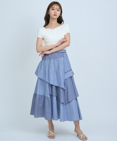 AND COUTURE(アンドクチュール)の「マルチストライプスカート(スカート・レディース・ラベンダー/ネイビー/ブルー・FREE)」の1枚目の写真