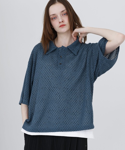 SOCCE(ソーシー)の「カットシアーハーフスリーブポロシャツ(ポロシャツ・メンズ・ブルーグレー/ブラック/チャコール・M/S/XL/L)」の1枚目の写真