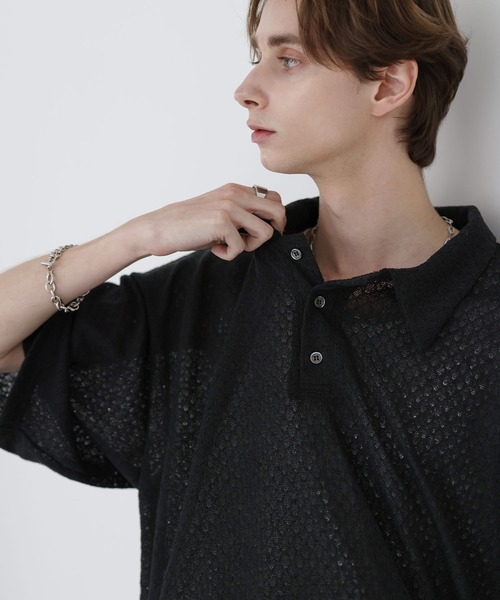 SOCCE(ソーシー)の「カットシアーハーフスリーブポロシャツ(ポロシャツ・メンズ・ブルーグレー/ブラック/チャコール・M/S/XL/L)」の4枚目の写真