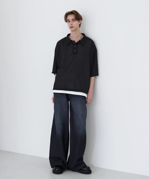 SOCCE(ソーシー)の「カットシアーハーフスリーブポロシャツ(ポロシャツ・メンズ・ブルーグレー/ブラック/チャコール・M/S/XL/L)」の10枚目の写真