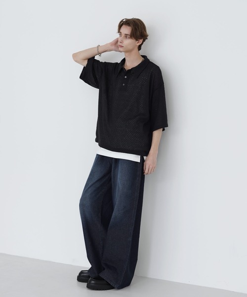 SOCCE(ソーシー)の「カットシアーハーフスリーブポロシャツ(ポロシャツ・メンズ・ブルーグレー/ブラック/チャコール・M/S/XL/L)」の11枚目の写真