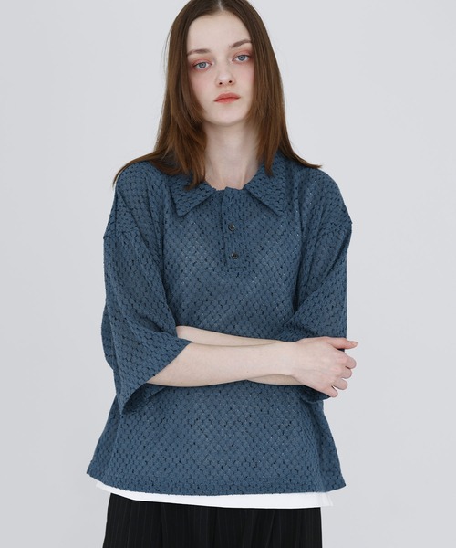SOCCE(ソーシー)の「カットシアーハーフスリーブポロシャツ(ポロシャツ・メンズ・ブルーグレー/ブラック/チャコール・M/S/XL/L)」の13枚目の写真