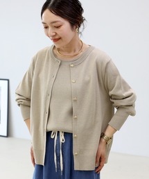 ゴールドボタンクルーネック長袖カーディガン