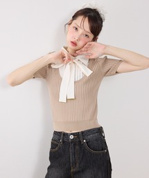 シャツドッキングハーフスリーブニットトップス 春服 夏服 サマーニット