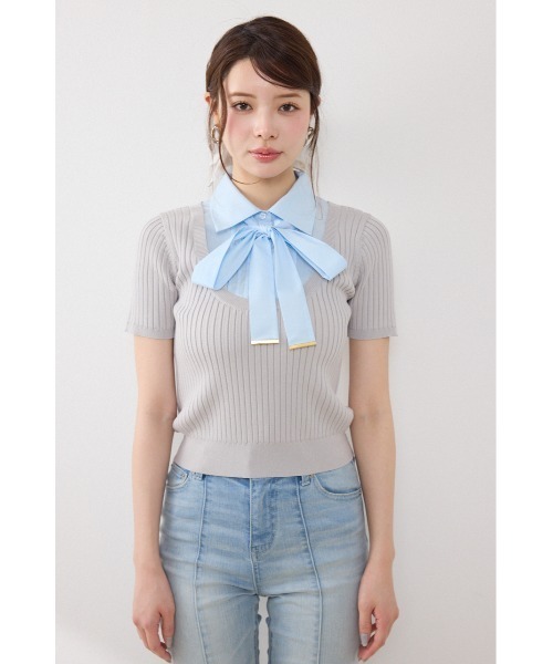 rienda(リエンダ)の「シャツドッキングハーフスリーブニットトップス 春服 夏服 サマーニット(ニット/セーター・レディース・ライトグレー/ライトベージュ/ネイビー・FREE)」の22枚目の写真