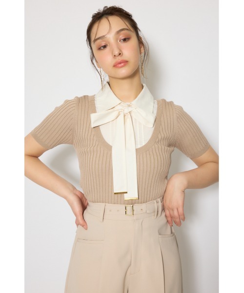 rienda(リエンダ)の「シャツドッキングハーフスリーブニットトップス 春服 夏服 サマーニット(ニット/セーター・レディース・ライトグレー/ライトベージュ/ネイビー・FREE)」の21枚目の写真