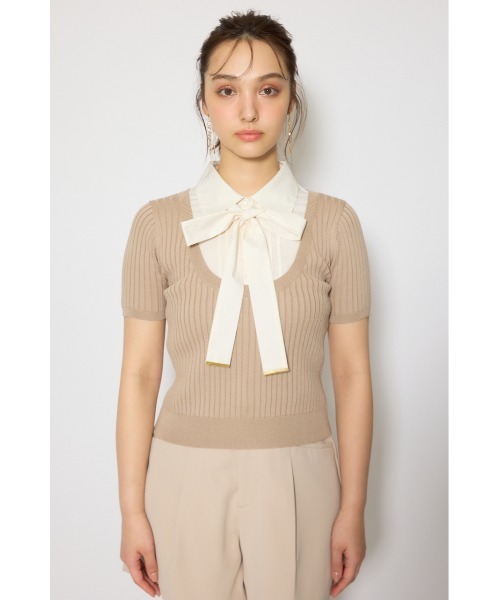 rienda(リエンダ)の「シャツドッキングハーフスリーブニットトップス 春服 夏服 サマーニット(ニット/セーター・レディース・ライトグレー/ライトベージュ/ネイビー・FREE)」の16枚目の写真