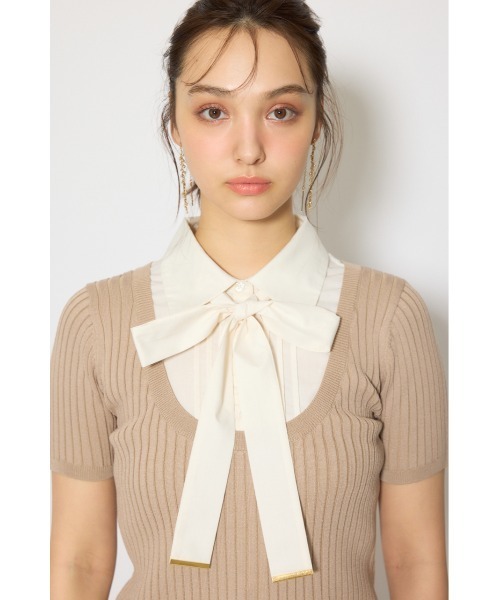 rienda(リエンダ)の「シャツドッキングハーフスリーブニットトップス 春服 夏服 サマーニット(ニット/セーター・レディース・ライトグレー/ライトベージュ/ネイビー・FREE)」の13枚目の写真