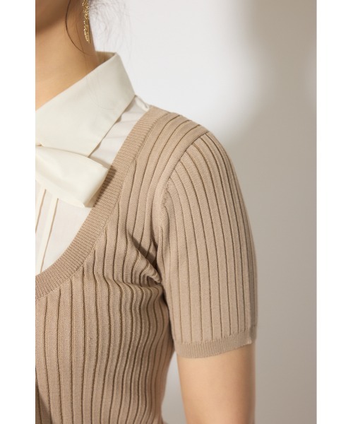 rienda(リエンダ)の「シャツドッキングハーフスリーブニットトップス 春服 夏服 サマーニット(ニット/セーター・レディース・ライトグレー/ライトベージュ/ネイビー・FREE)」の12枚目の写真