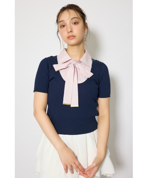 rienda(リエンダ)の「シャツドッキングハーフスリーブニットトップス 春服 夏服 サマーニット(ニット/セーター・レディース・ライトグレー/ライトベージュ/ネイビー・FREE)」の10枚目の写真