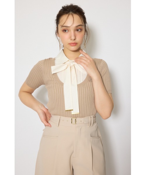 rienda(リエンダ)の「シャツドッキングハーフスリーブニットトップス 春服 夏服 サマーニット(ニット/セーター・レディース・ライトグレー/ライトベージュ/ネイビー・FREE)」の8枚目の写真