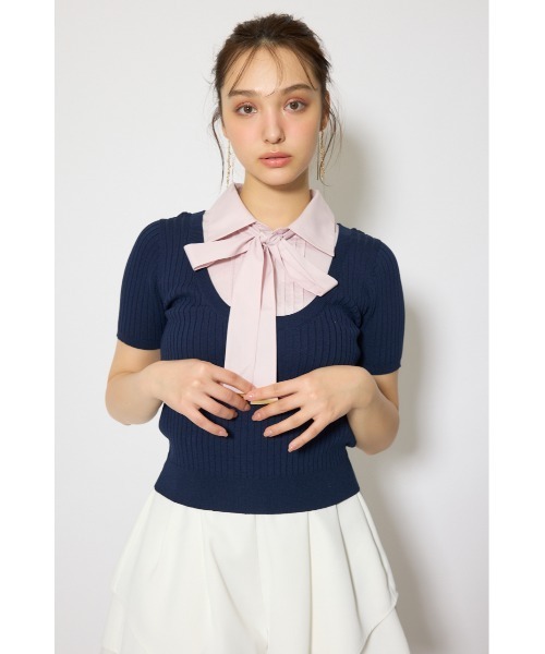 rienda(リエンダ)の「シャツドッキングハーフスリーブニットトップス 春服 夏服 サマーニット(ニット/セーター・レディース・ライトグレー/ライトベージュ/ネイビー・FREE)」の5枚目の写真