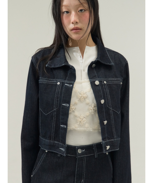 Sorry,Too Much Love(ソーリートゥーマッチラブ)の「Raw Edge Structured Denim Setup_Navy(デニムジャケット・レディース・その他・FREE)」の4枚目の写真