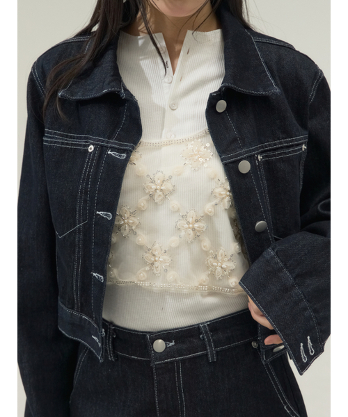 Sorry,Too Much Love(ソーリートゥーマッチラブ)の「Raw Edge Structured Denim Setup_Navy(デニムジャケット・レディース・その他・FREE)」の5枚目の写真