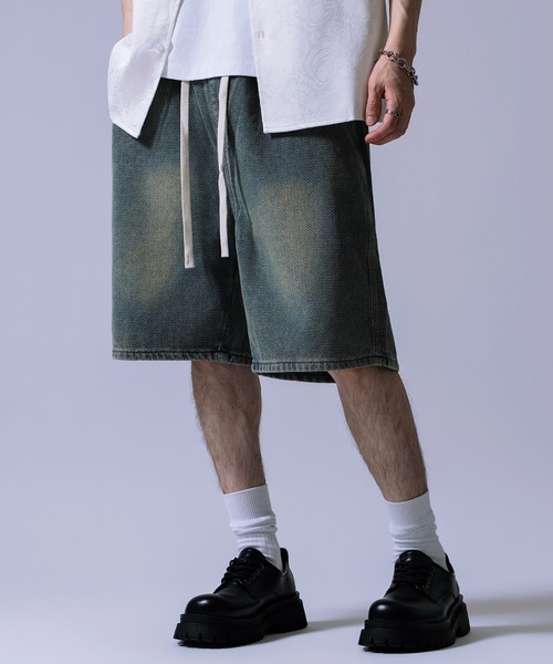 improves(インプローブス)の「ワイド デニム ハーフ パンツ(デニムパンツ・メンズ・ネイビー/サックスブルー・MEDIUM/LARGE)」の2枚目の写真
