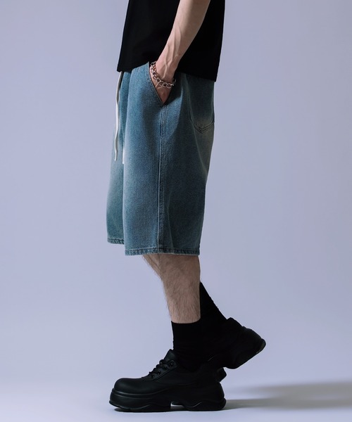 improves(インプローブス)の「ワイド デニム ハーフ パンツ(デニムパンツ・メンズ・ネイビー/サックスブルー・MEDIUM/LARGE)」の8枚目の写真