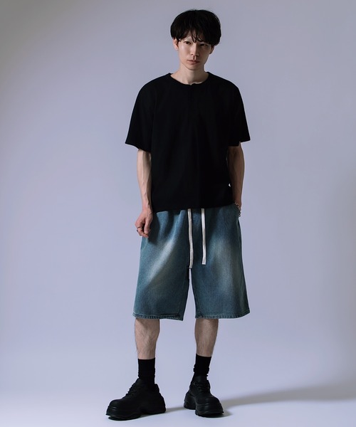 improves(インプローブス)の「ワイド デニム ハーフ パンツ(デニムパンツ・メンズ・ネイビー/サックスブルー・MEDIUM/LARGE)」の10枚目の写真
