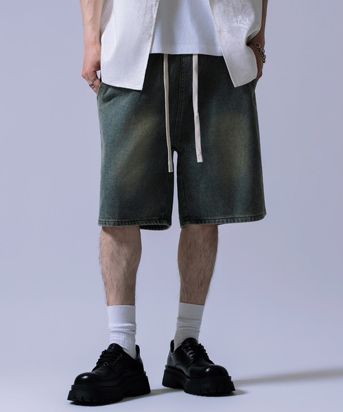 improves(インプローブス)の「ワイド デニム ハーフ パンツ(デニムパンツ・メンズ・ネイビー/サックスブルー・MEDIUM/LARGE)」の3枚目の写真