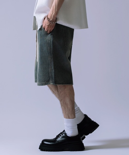 improves(インプローブス)の「ワイド デニム ハーフ パンツ(デニムパンツ・メンズ・ネイビー/サックスブルー・MEDIUM/LARGE)」の4枚目の写真