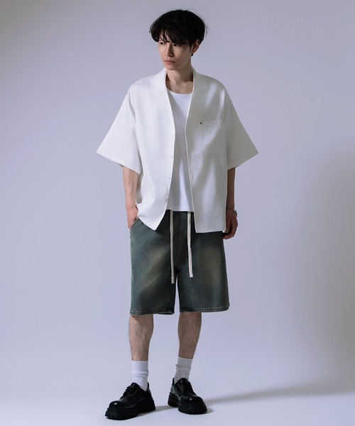 improves(インプローブス)の「ワイド デニム ハーフ パンツ(デニムパンツ・メンズ・ネイビー/サックスブルー・MEDIUM/LARGE)」の6枚目の写真