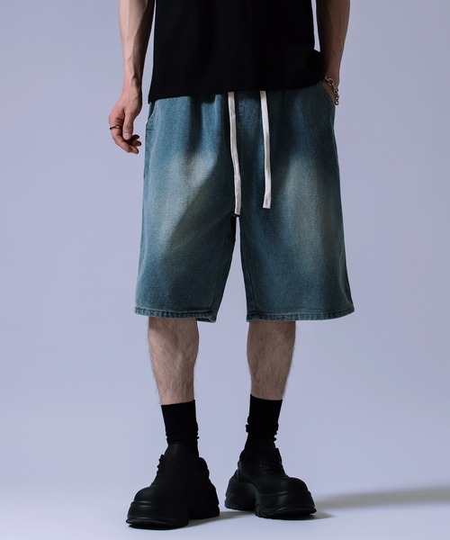 improves(インプローブス)の「ワイド デニム ハーフ パンツ(デニムパンツ・メンズ・ネイビー/サックスブルー・MEDIUM/LARGE)」の7枚目の写真