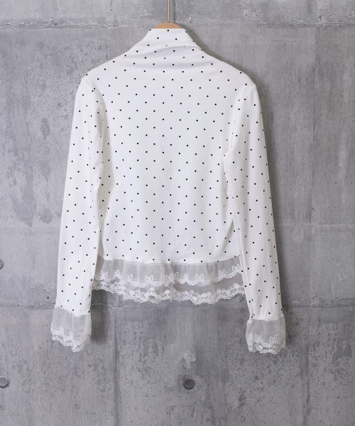 Miniministore(ミニミニストア)の「ドット柄 レースフリルトップスハイネック(Tシャツ/カットソー・レディース・ホワイト/ブラック・FREE)」の4枚目の写真