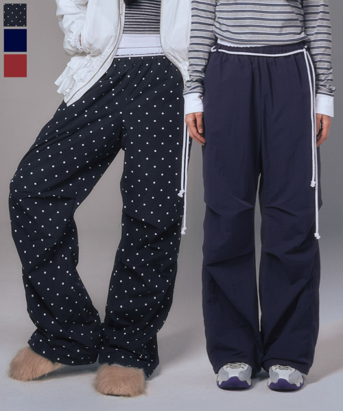 YOUHEE（ユヒ）の「[3COLORS] COTTON LAYERED BANDING WIDE PANTS（スウェットパンツ・レディース・レッド/ネイビー/その他・FREE）」の4枚目の写真