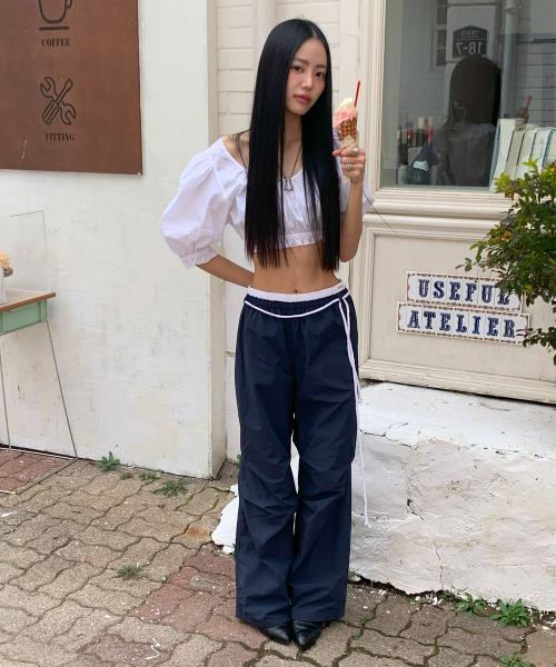 YOUHEE（ユヒ）の「[3COLORS] COTTON LAYERED BANDING WIDE PANTS（スウェットパンツ・レディース・レッド/ネイビー/その他・FREE）」の8枚目の写真