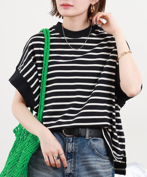 FUNALIVE(ファンアライブ)の「ヘビーウェイト天竺ボーダー半袖プルオーバー(Tシャツ/カットソー・レディース・ブラック系/アイボリー系/ネイビー系・M-L)」の21枚目の写真