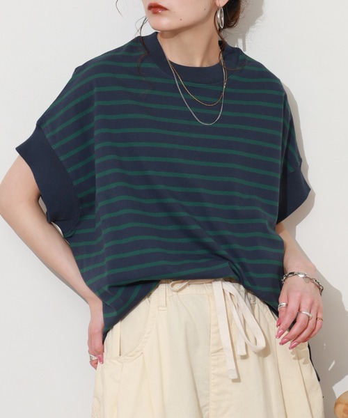 FUNALIVE(ファンアライブ)の「ヘビーウェイト天竺ボーダー半袖プルオーバー(Tシャツ/カットソー・レディース・ブラック系/アイボリー系/ネイビー系・M-L)」の6枚目の写真
