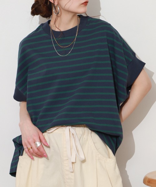 FUNALIVE(ファンアライブ)の「ヘビーウェイト天竺ボーダー半袖プルオーバー(Tシャツ/カットソー・レディース・ブラック系/アイボリー系/ネイビー系・M-L)」の7枚目の写真