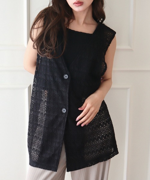 CECIL McBEE(セシルマクビー)の「レースジレベスト(その他アウター・レディース・アイボリー/ブラック・MEDIUM/LARGE)」の2枚目の写真