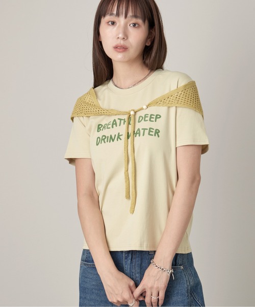 OFROOM(オフルーム)の「Logo Tee Knit Stole Set|ロゴTeeニットストールセット(Tシャツ/カットソー・レディース・ブラック/グリーン/ホワイト・FREE)」の21枚目の写真