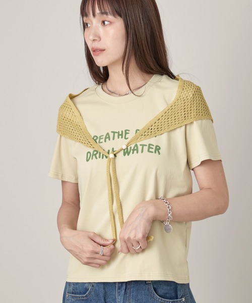 OFROOM(オフルーム)の「Logo Tee Knit Stole Set|ロゴTeeニットストールセット(Tシャツ/カットソー・レディース・ブラック/グリーン/ホワイト・FREE)」の22枚目の写真